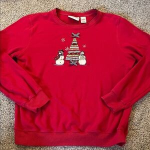 Alfred dunner embroidered Christmas sweater snowman and Christmas tree small